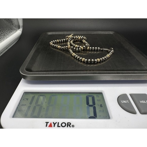 Signed Dobbs Sterling Silver & 14K Bead  Necklace 18” [9 grams] - Picture 8 of 8